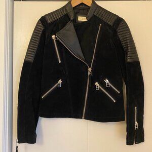 Mango Suede & Leather Moto Jacket 100% Leather